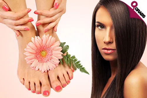 From QR80 Pamper yourself with Mani / Pedi plus Paraffin Treatment OR Hairwash & Blowdry OR Facial! (Up to QR410 Value)